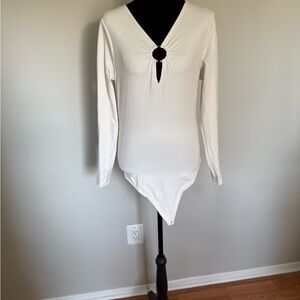 Abercrombie & Fitch Cream Long Sleeve Bodysuit